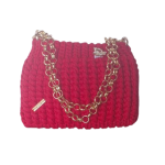 Bolsa Vermelha em Fio de Malha com Detalhes Dourados Feita à Mão